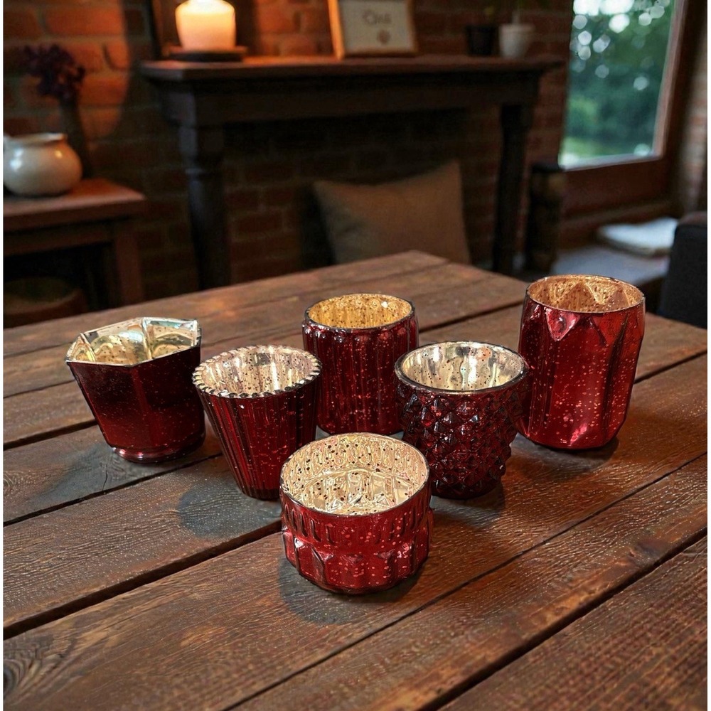 Royal Wholesale Mixed Mercury Glass Candle Holder for votives, 6pc